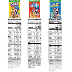 Cap'n Crunch Crunch Berries box front with berry color bursts for snacking.