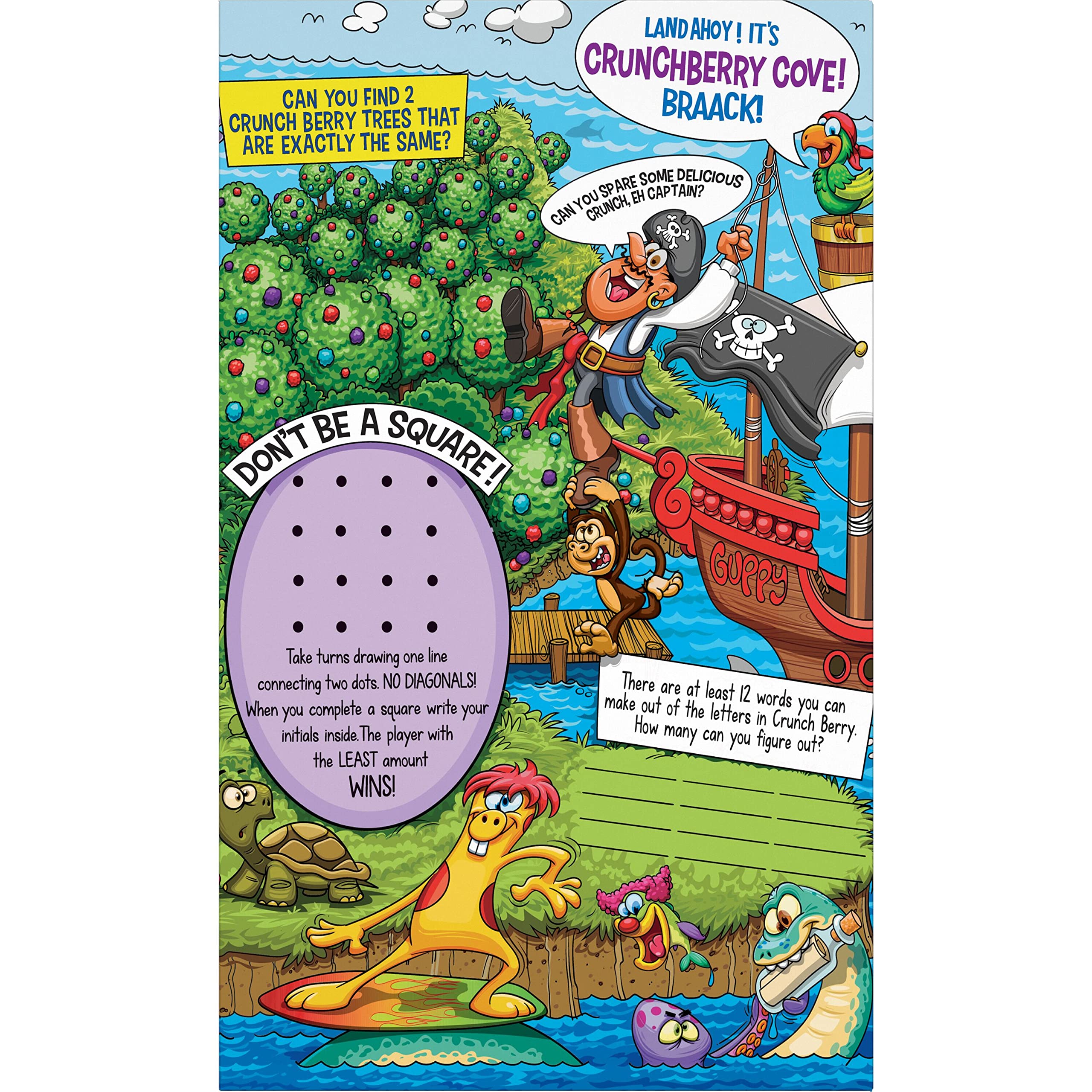 Cap'n Crunch Crunch Berries box top view, bold breakfast packaging.