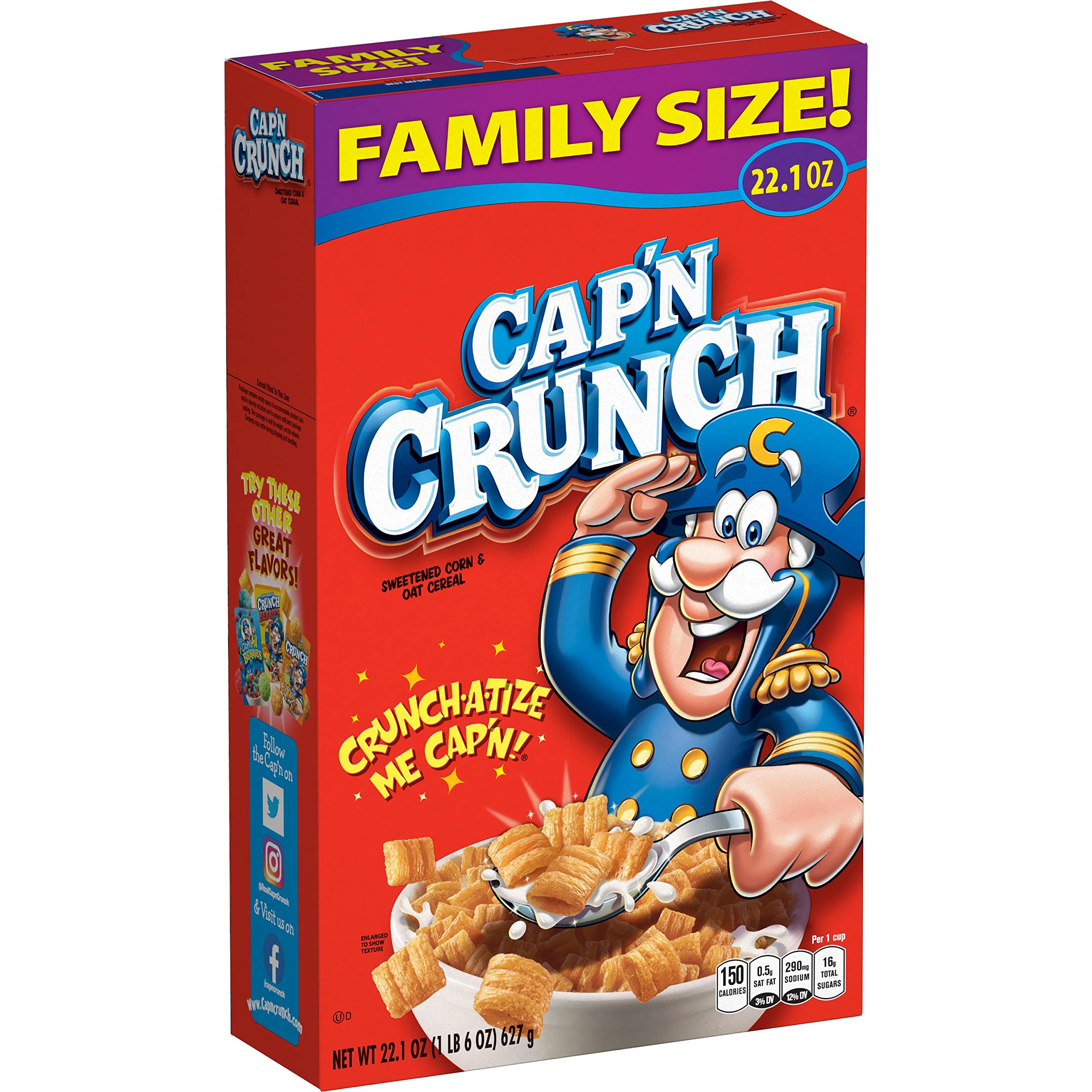 Cap'n Crunch Original box 22.1oz, ready for quick breakfast.