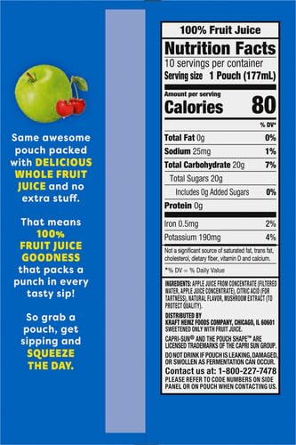 Capri Sun Apple Juice box demonstrates a 10-pack convenience for families