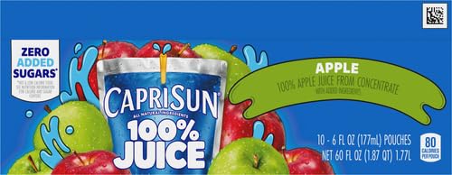 Capri Sun Apple Juice nutrition label highlights no artificial colors