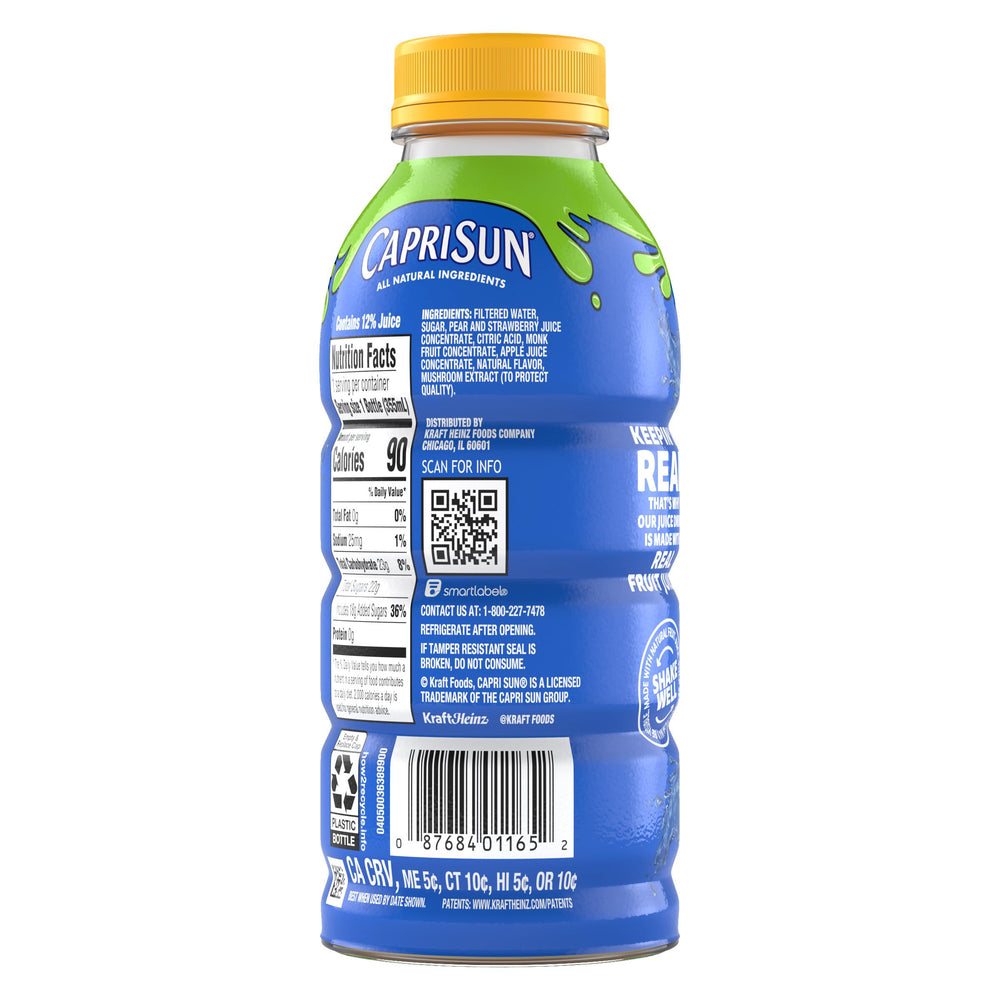 Capri Sun flavors banner highlights available Strawberry Kiwi, Pacific Cooler, Fruit Punch.