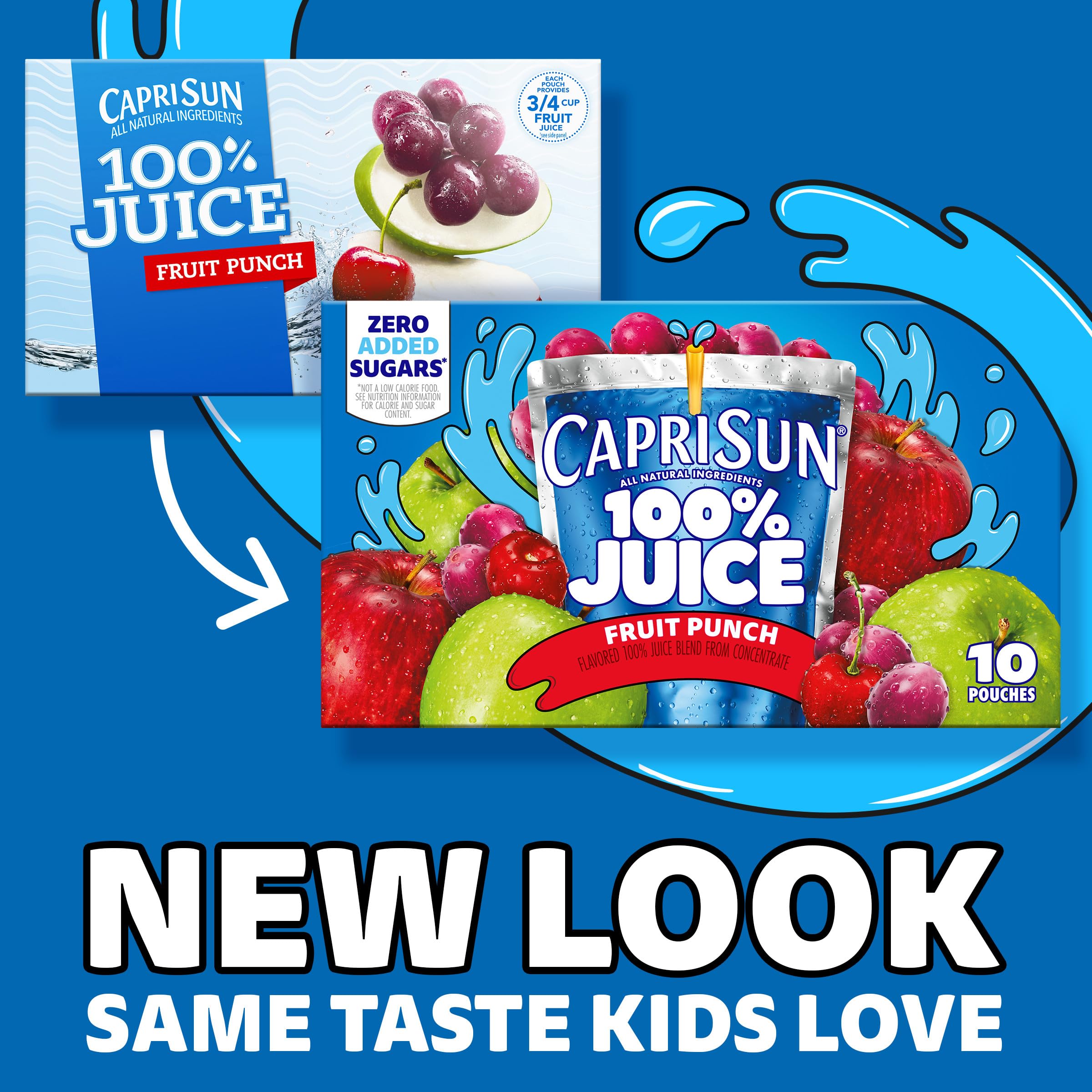 Forty-pack Capri Sun fruit punch pouches arranged for lunchboxes