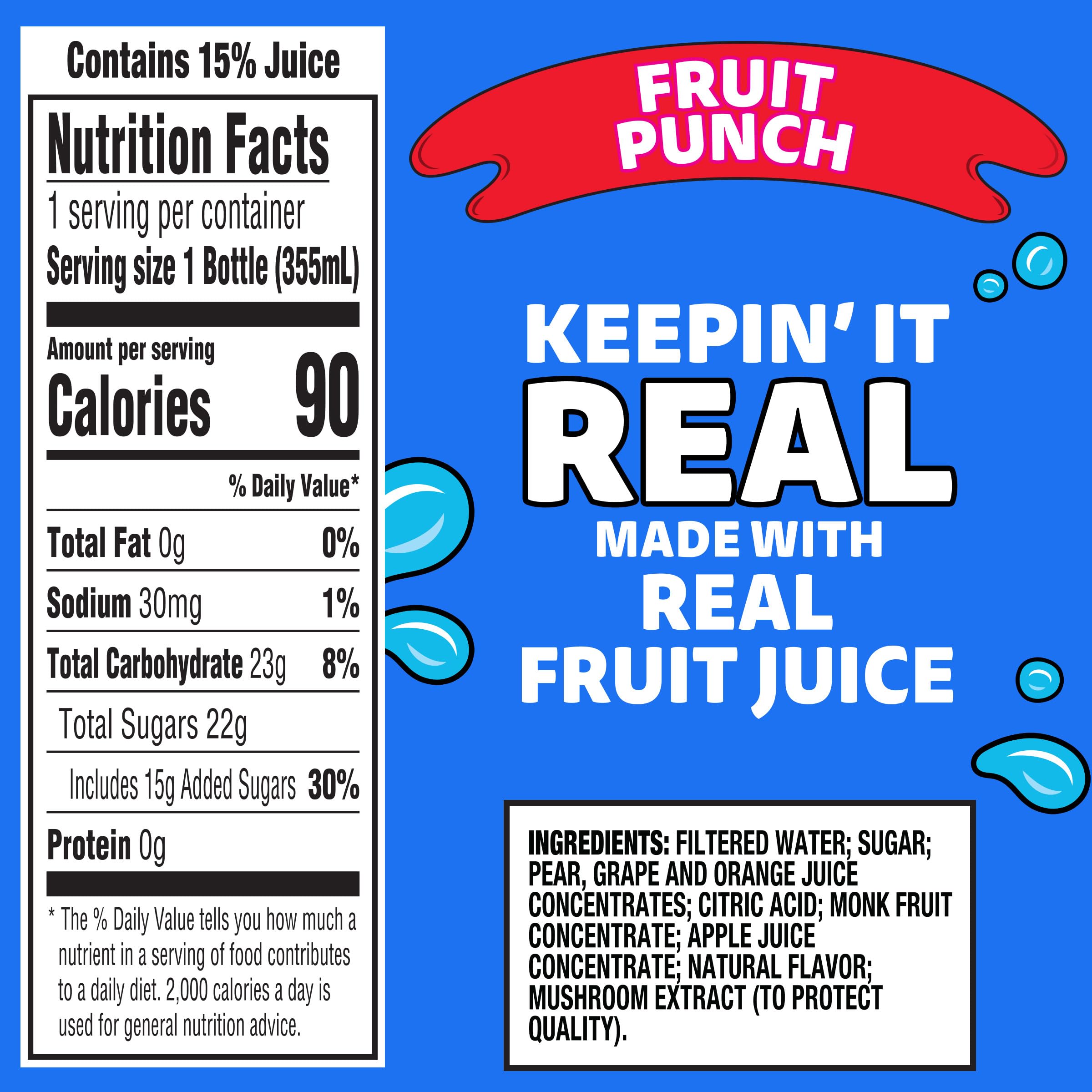Capri Sun Fruit Punch bottle side view, ideal for lunchboxes.