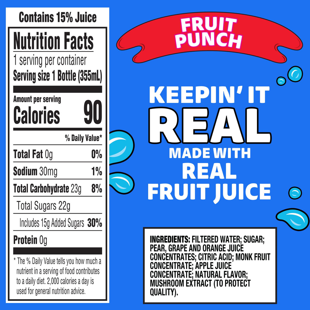 Capri Sun Fruit Punch bottle side view, ideal for lunchboxes.