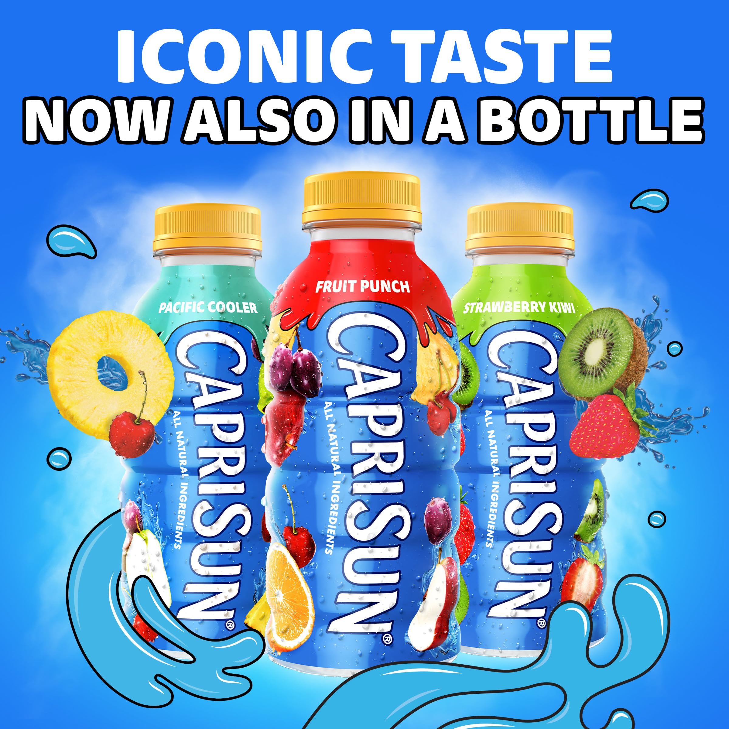 Capri Sun Fruit Punch bottle on kids' lunch tray.