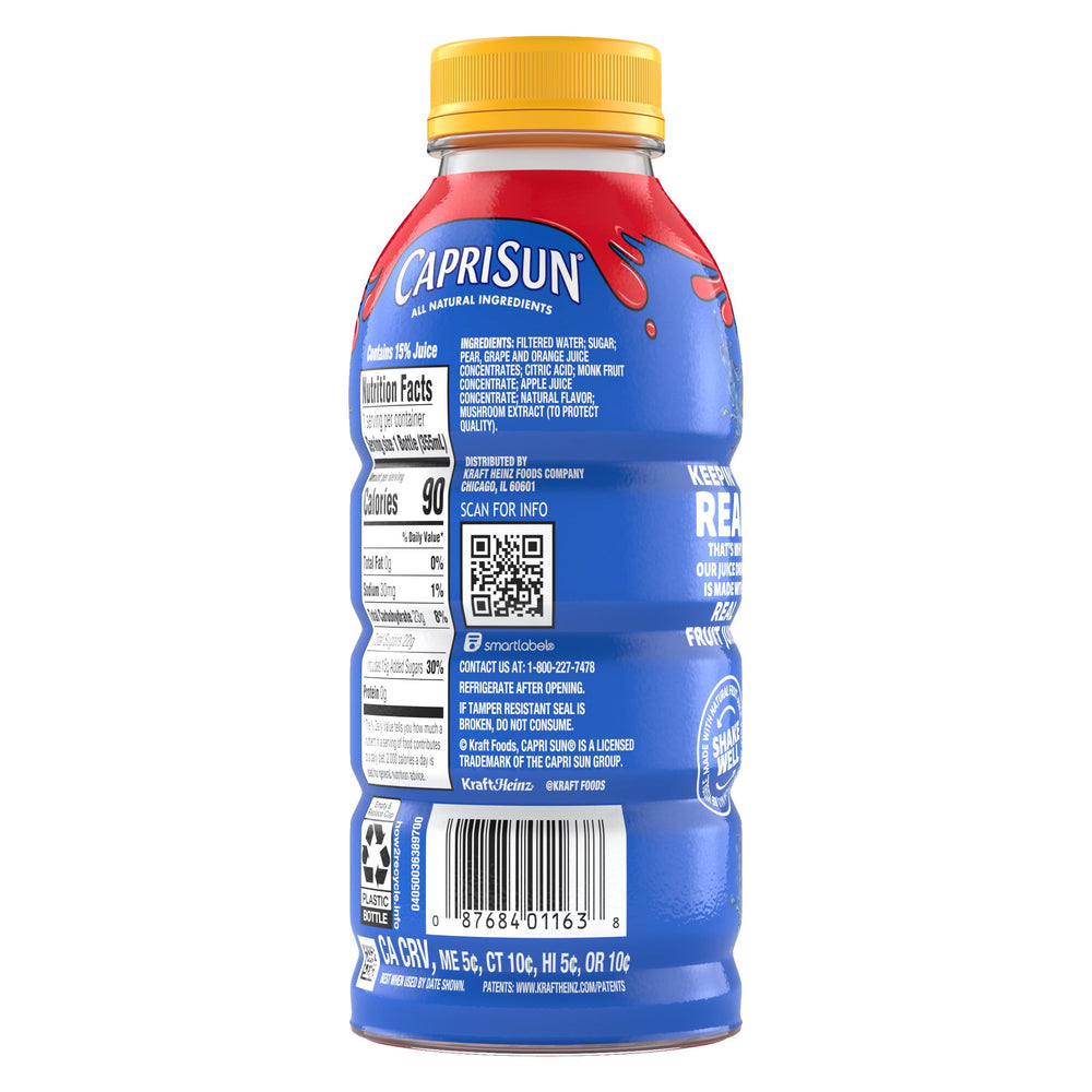 Capri Sun Fruit Punch bottle in a backpack for on-the-go hydration.