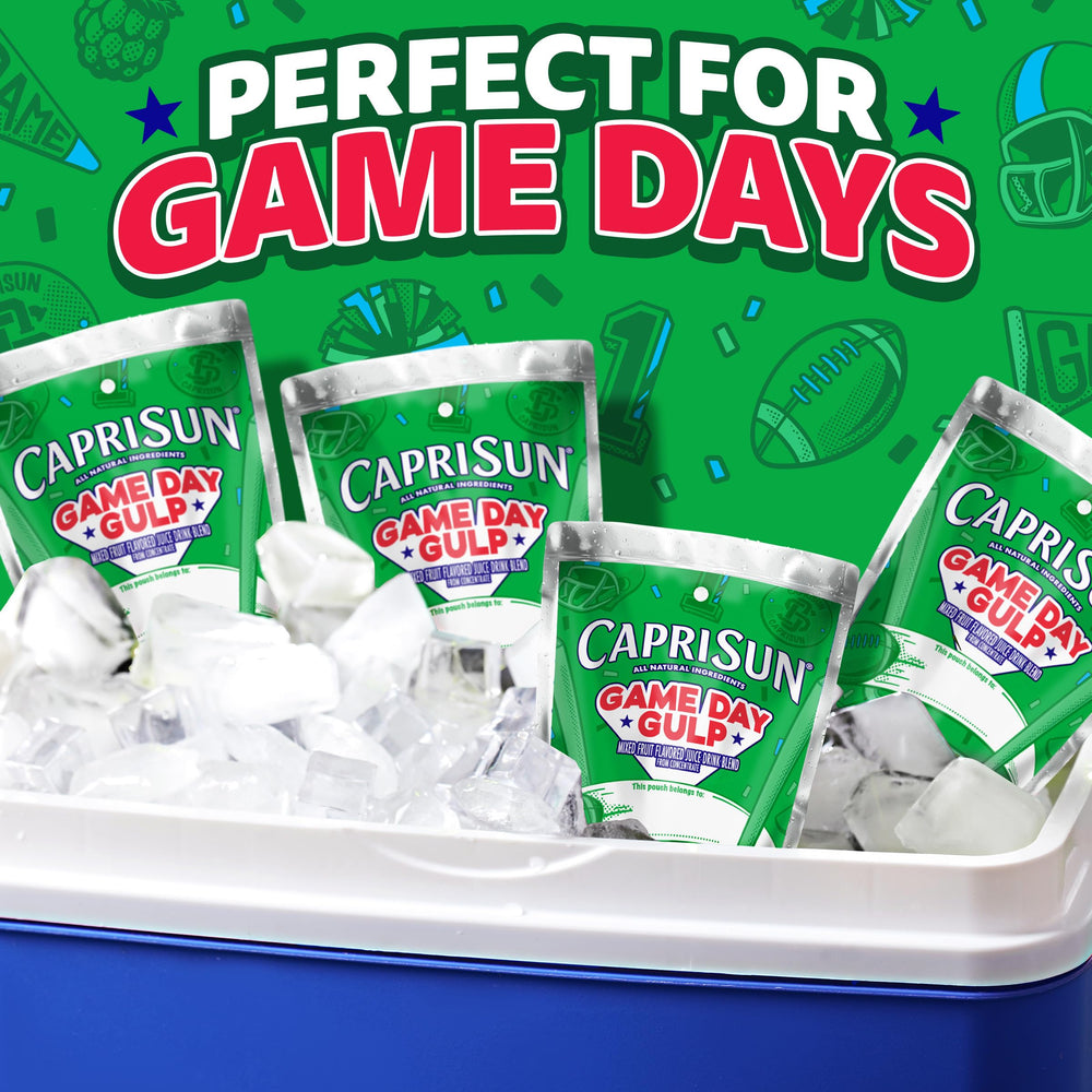 Capri Sun Game Day Gulp 6 fl oz pouch emphasizes convenient single-serve packaging.