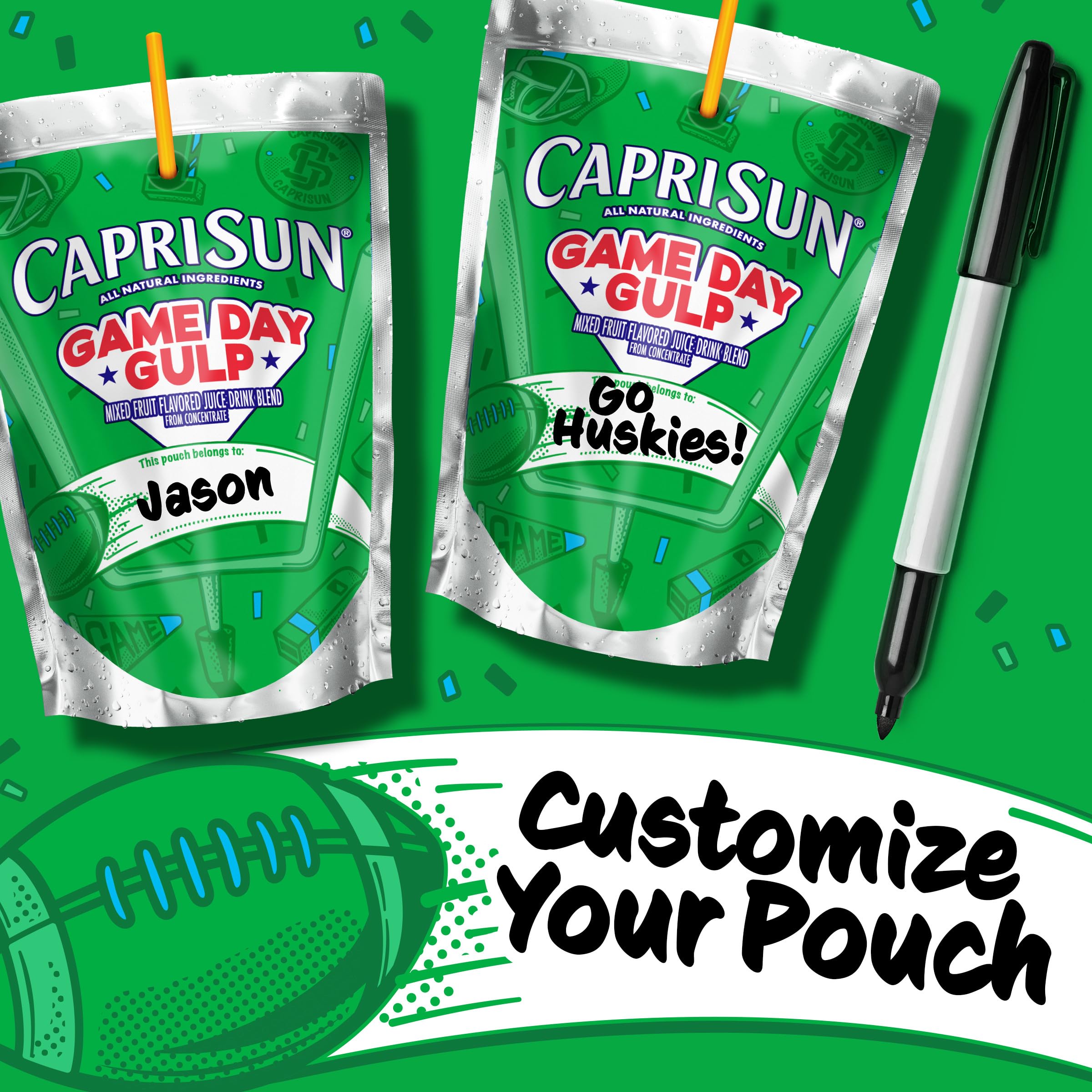 Capri Sun Game Day Gulp single-serve pouch ideal for tailgates and lunches.