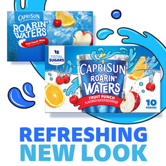 Capri Sun Roarin' Waters Fruit Punch pouch on a desk for quick break-time flavor.