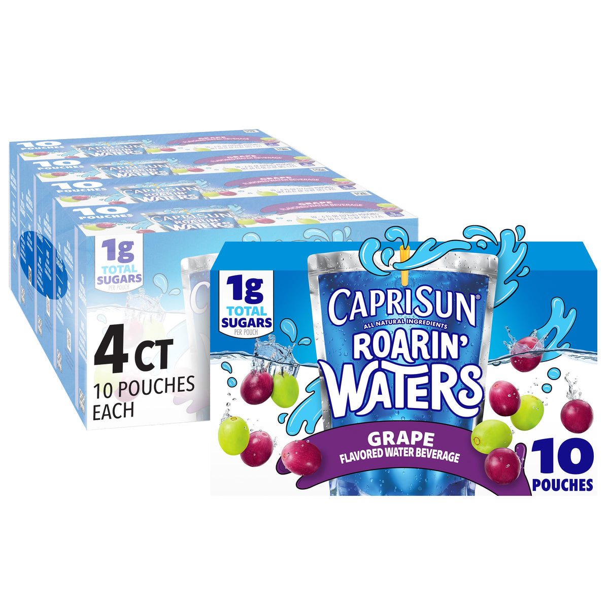 Capri Sun Roarin' Waters grape pouch front for on-the-go hydration