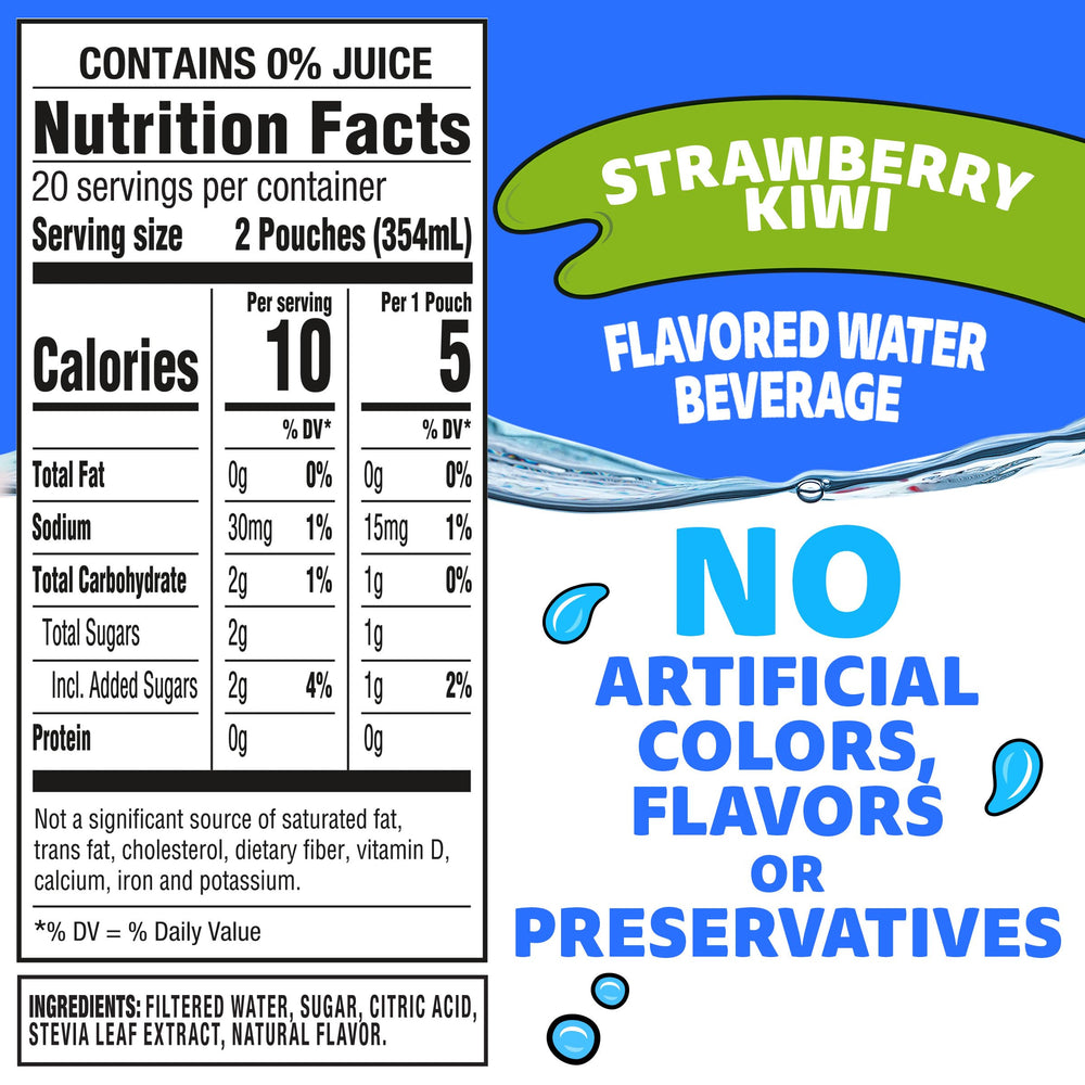 Capri Sun Roarin' Waters strawberry-kiwi pouch open for quick sip