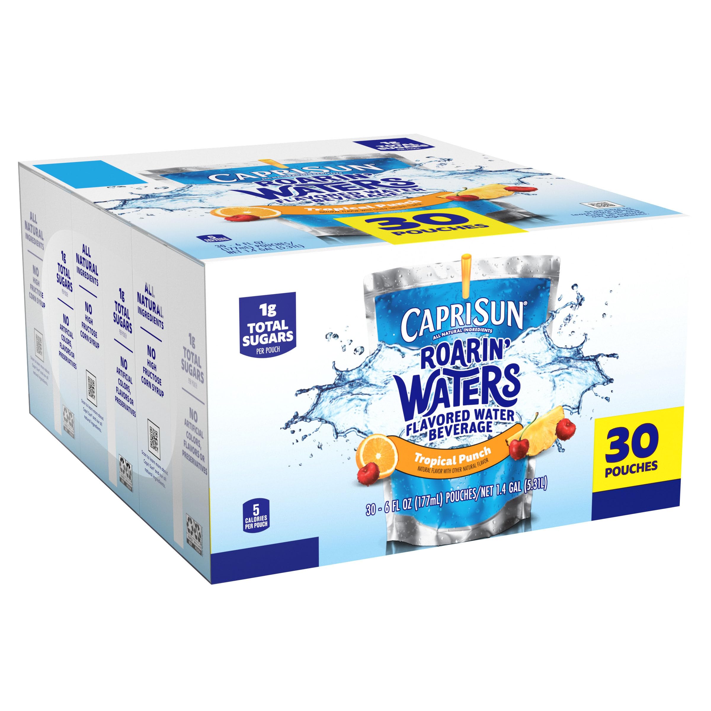 Capri Sun Roarin' Waters tropical flavor burst during snack time.