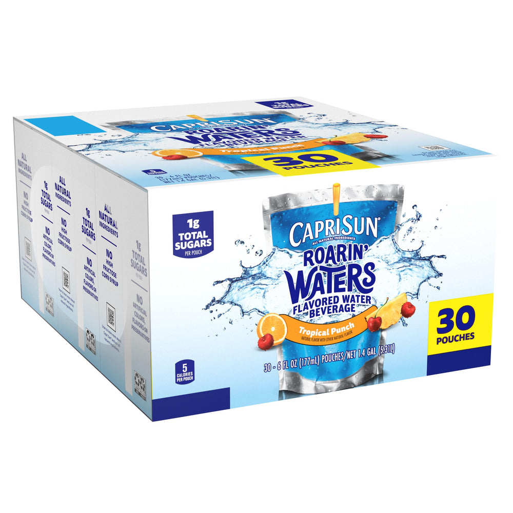 Capri Sun Roarin' Waters tropical flavor burst during snack time.