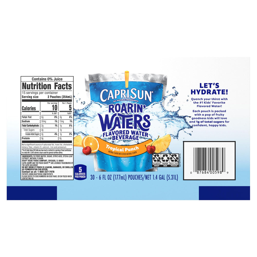 Capri Sun Roarin' Waters Tropical Punch box ready for school lunches.