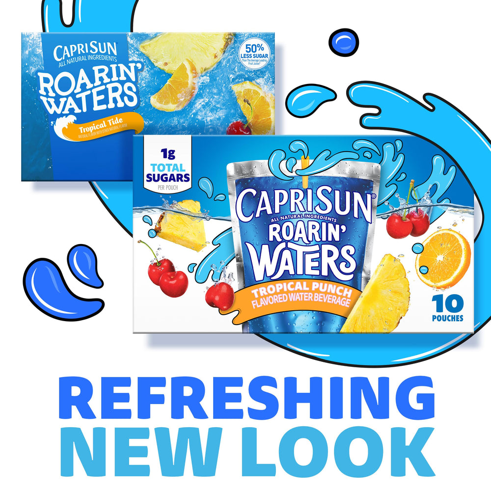Capri Sun Roarin' Waters Tropical Punch easy-open pouch in lunchbox