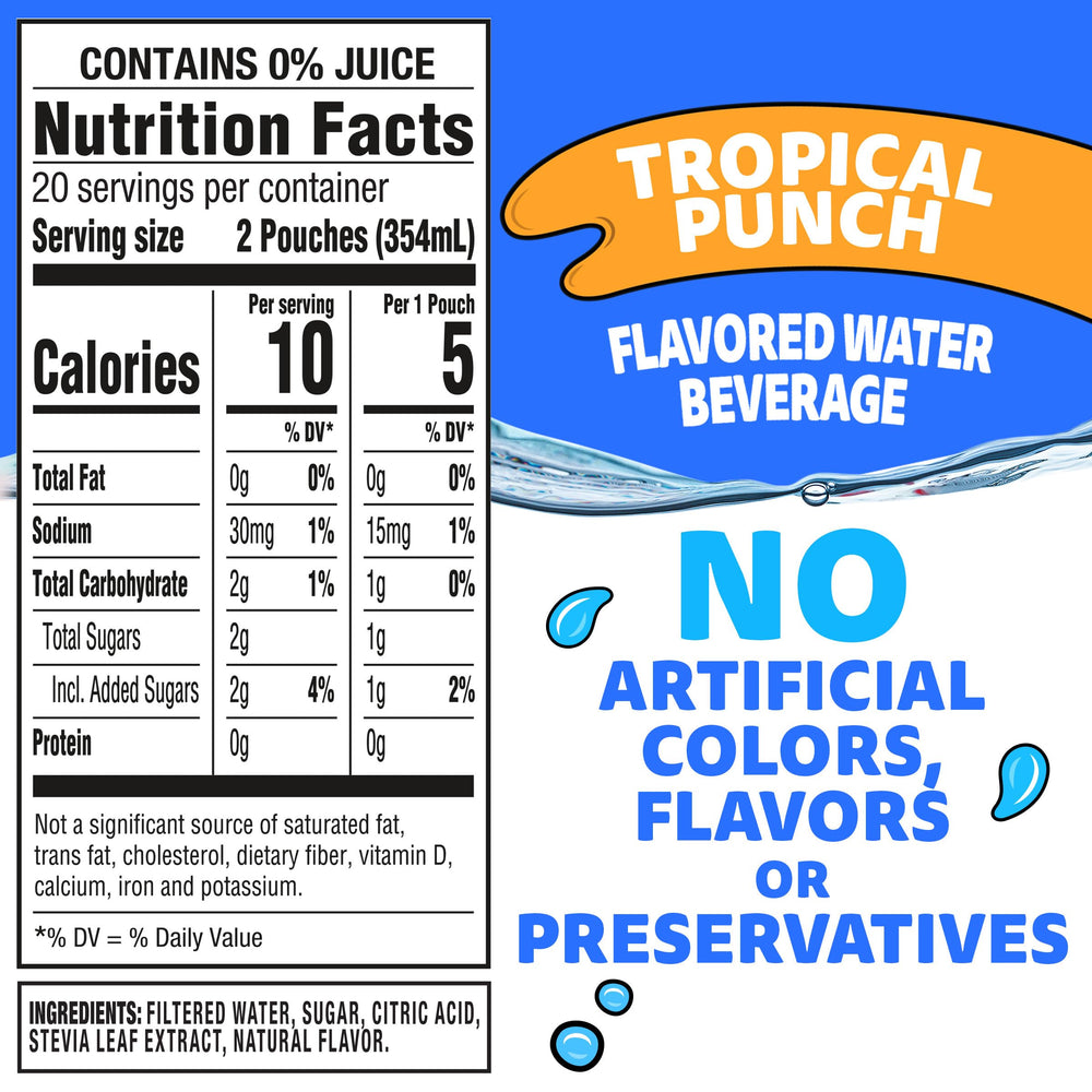 Capri Sun Roarin' Waters Tropical Punch pouch back with nutrition