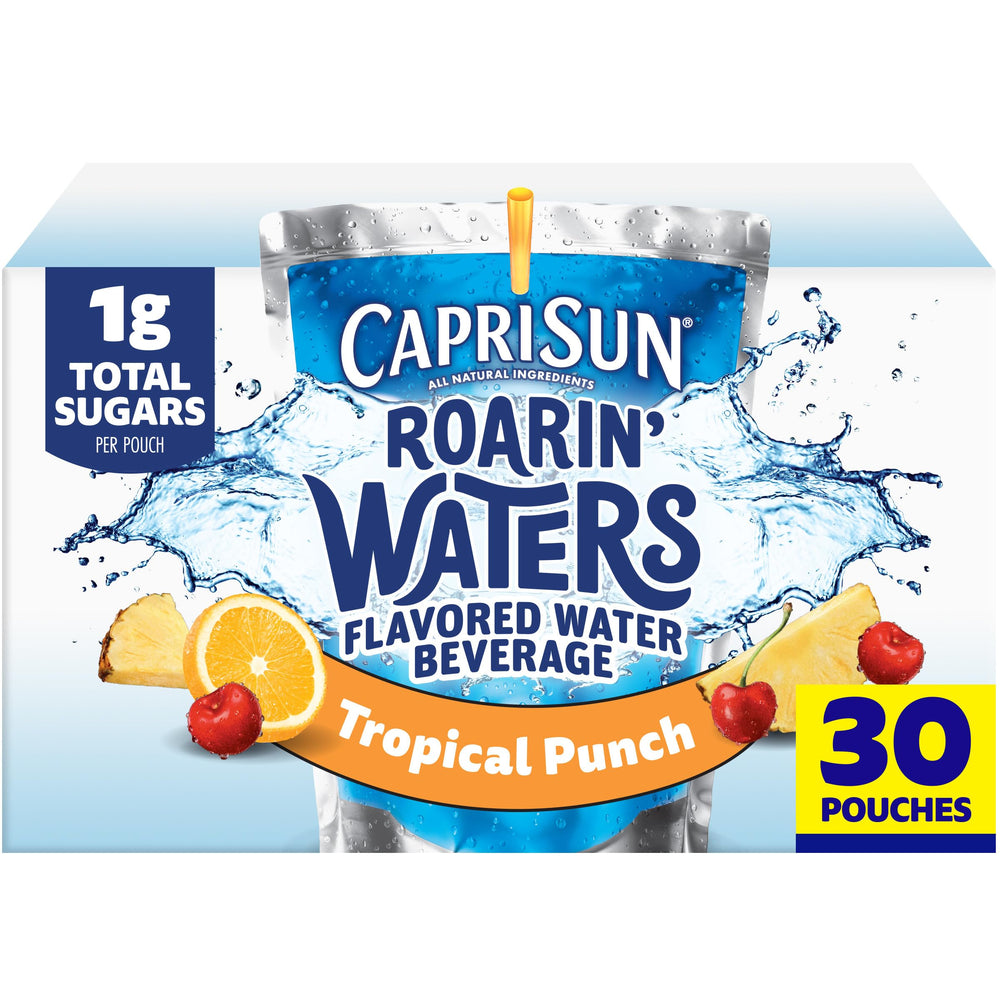 Capri Sun Roarin' Waters Tropical Punch pouch front for on-the-go hydration.