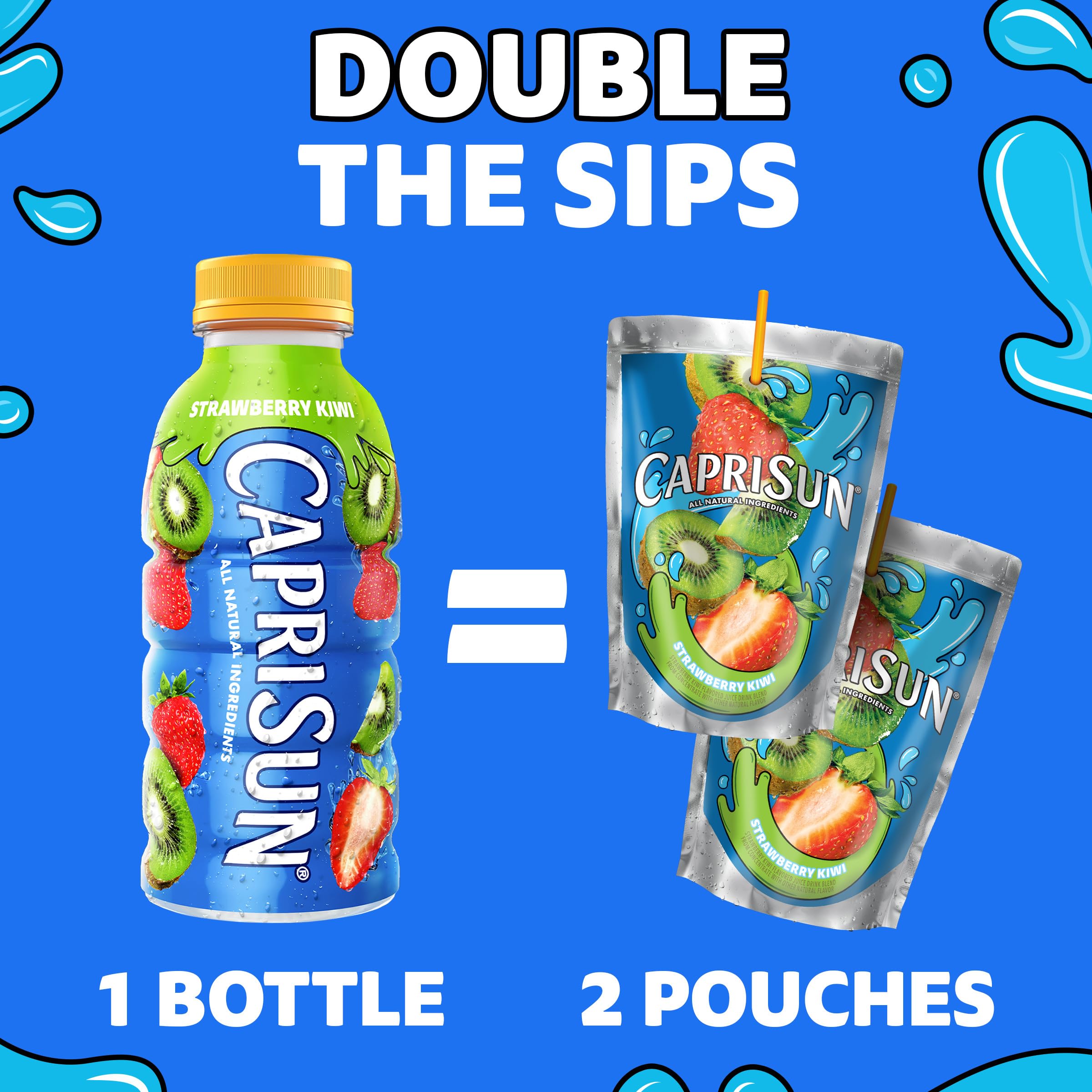 Capri Sun Strawberry Kiwi fruit imagery hints at juicy flavor.