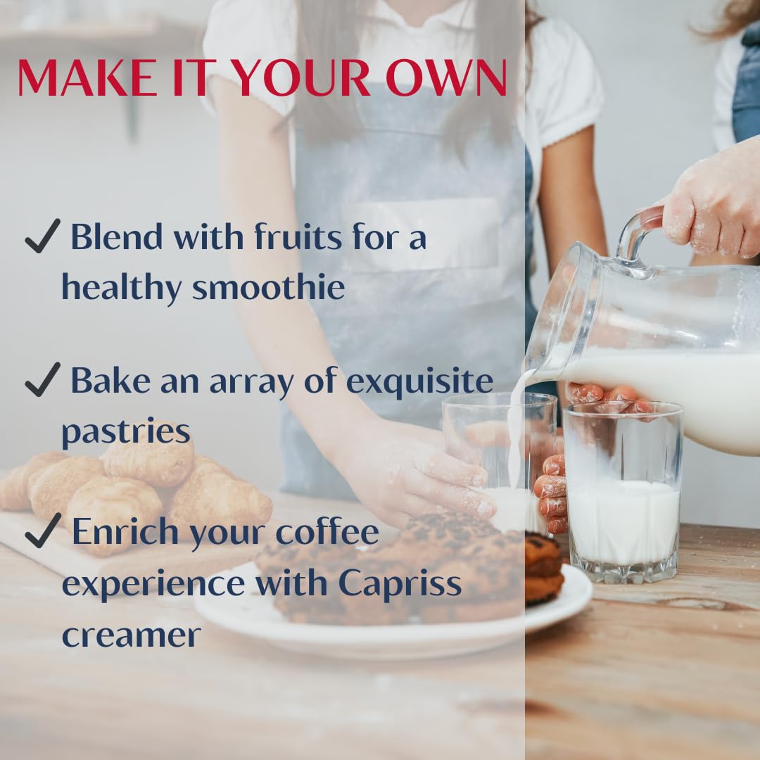 Capriss nitrogen-filled tin preserves creaminess and freshness.