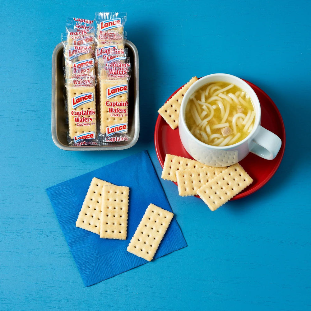 Captain’s Wafers Crackers in lunchbox, everyday crunch snack.