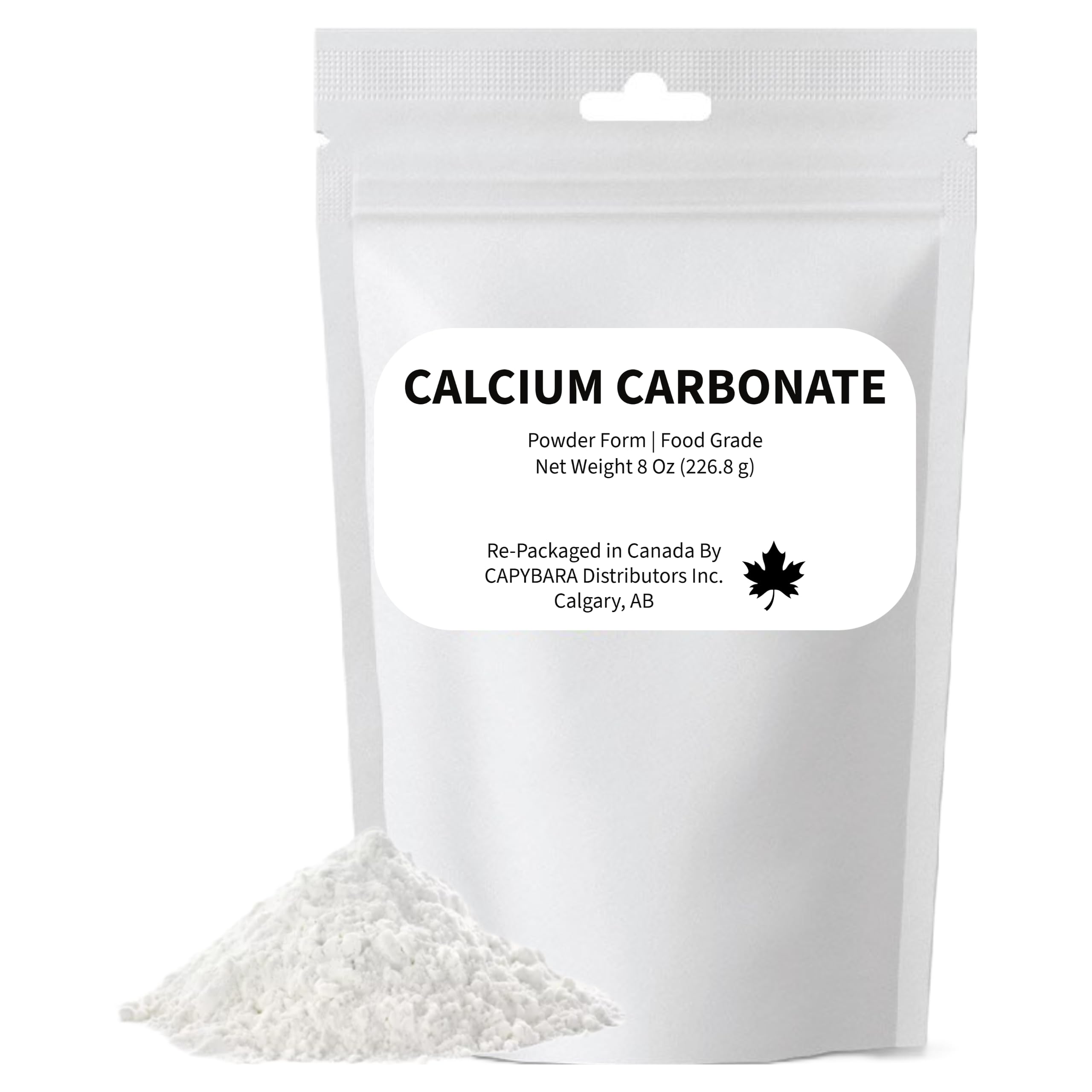 Capybara calcium carbonate powder 8oz for acidity adjustment in beverages and baking.