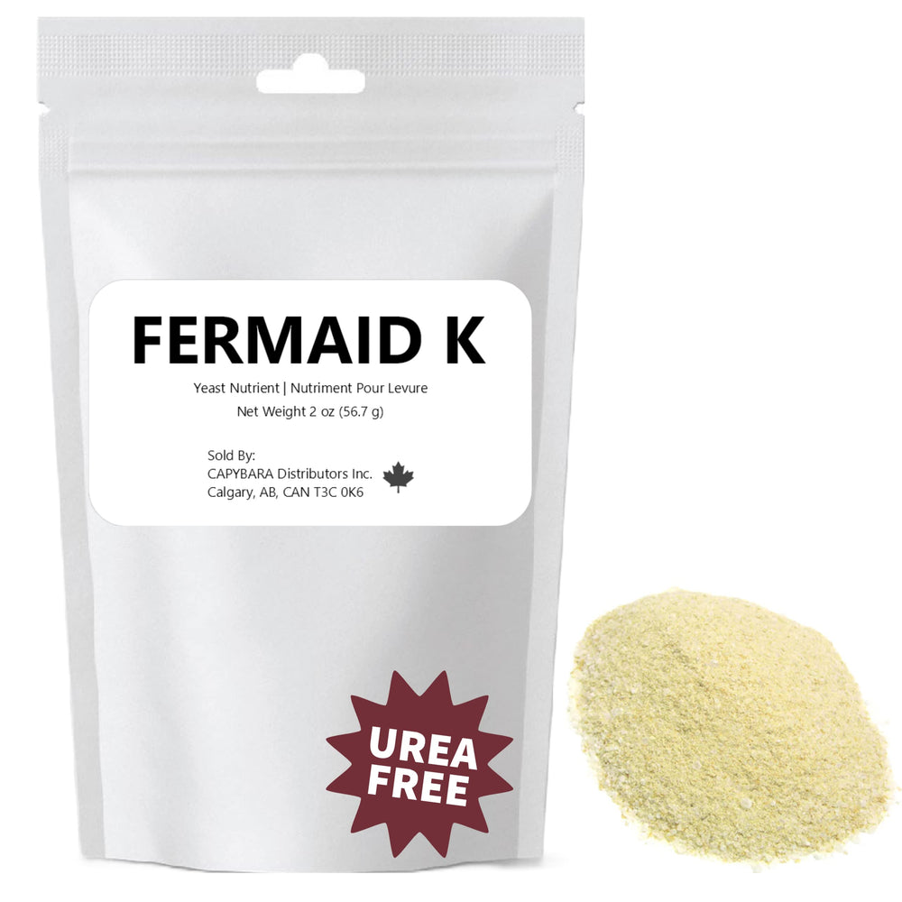 CAPYBARA Fermaid K yeast nutrient bottle supports steady fermentation.
