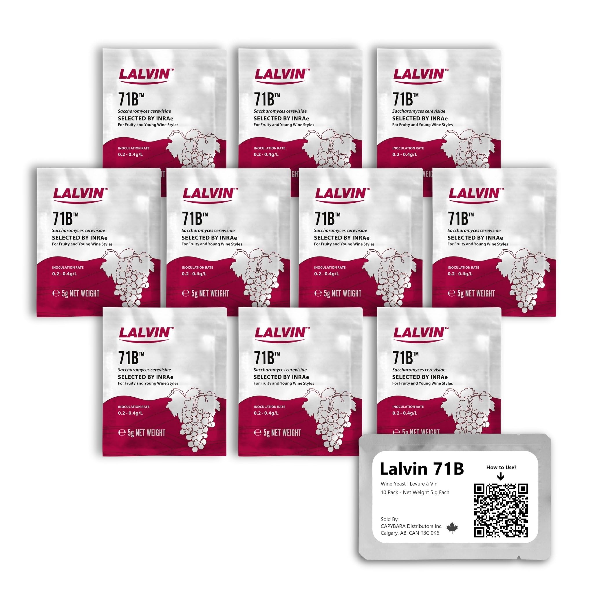 CAPYBARA Lalvin 71B wine yeast 10-pack for reliable home fermentation and fruit-forward wines.