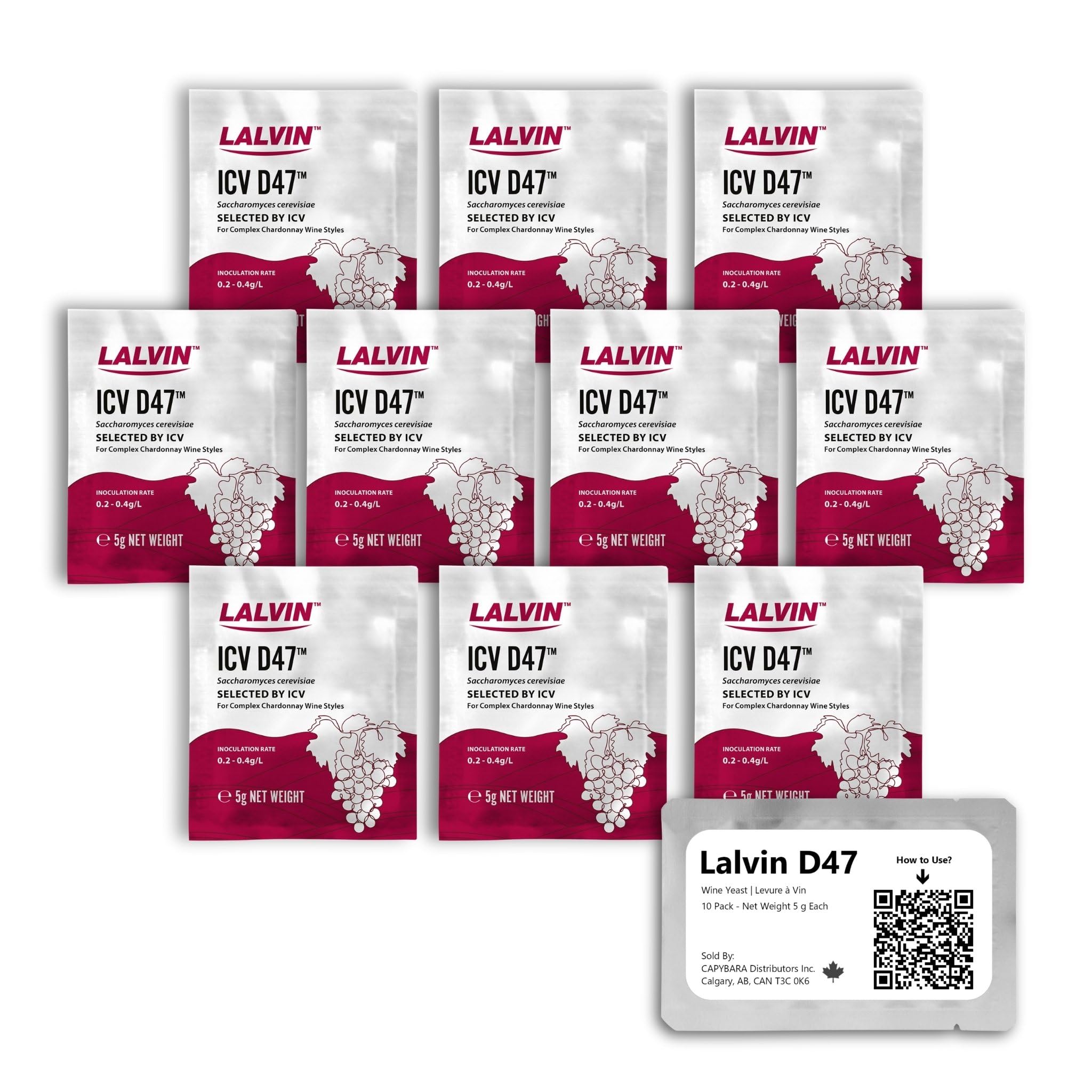 CAPYBARA Lalvin D47 wine yeast 10-pack for reliable home fermentation of white and Rosé wines.
