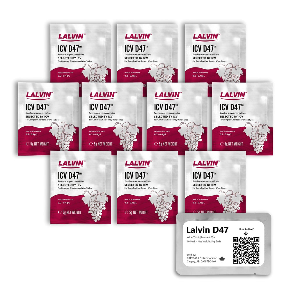 CAPYBARA Lalvin D47 wine yeast 10-pack for reliable home fermentation of white and Rosé wines.