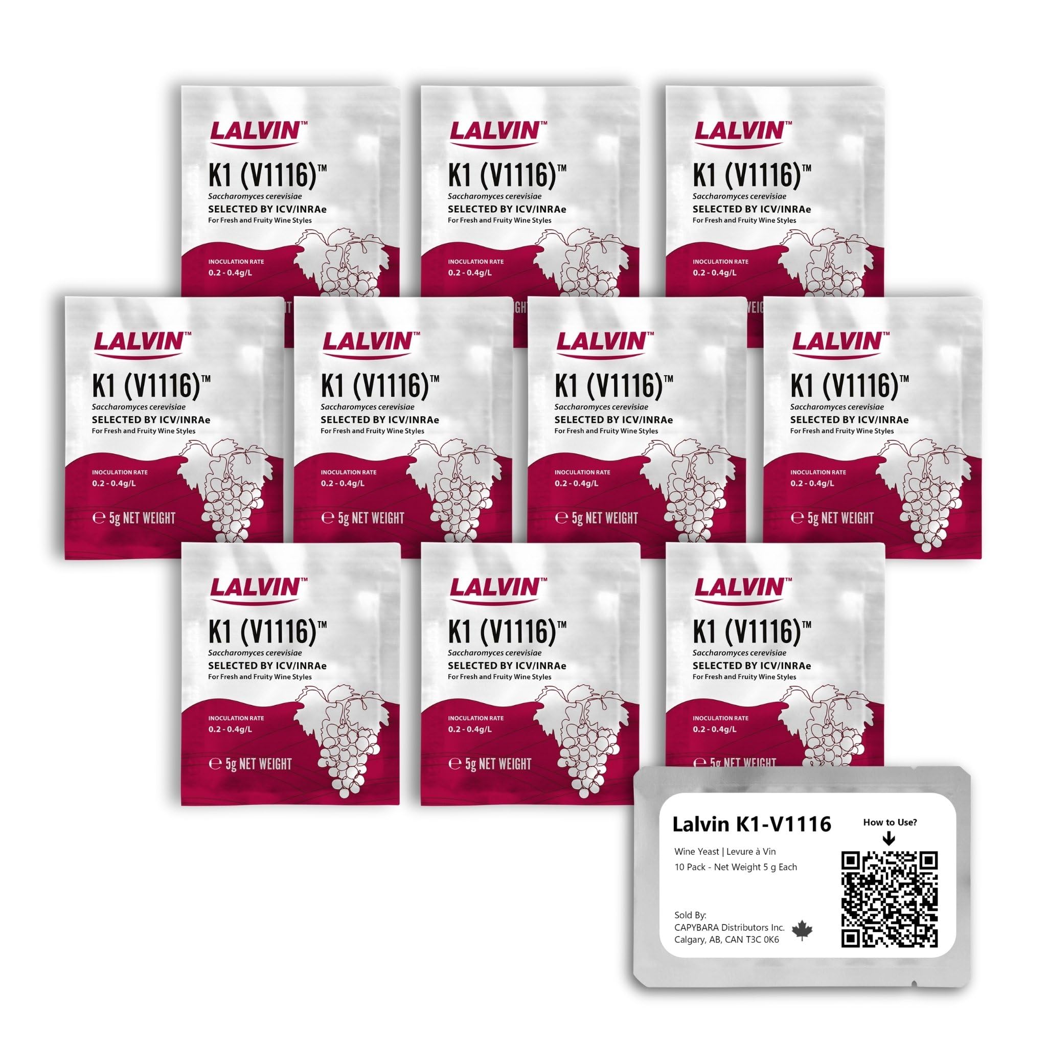 CAPYBARA Lalvin K1-V1116 wine yeast sachets for home fermentation and reliable yields.