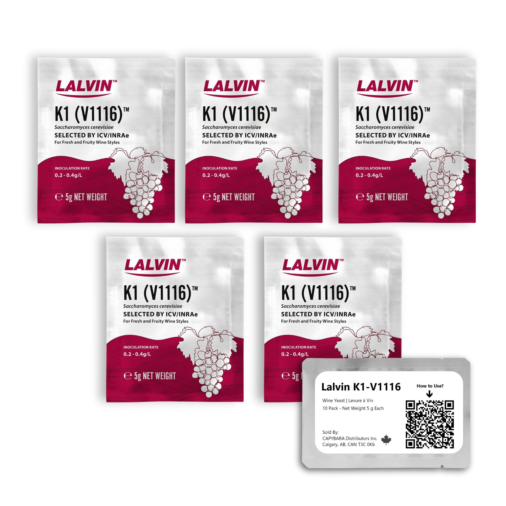 CAPYBARA Lalvin K1-V1116 wine yeast sachets for aroma-rich fermentation.
