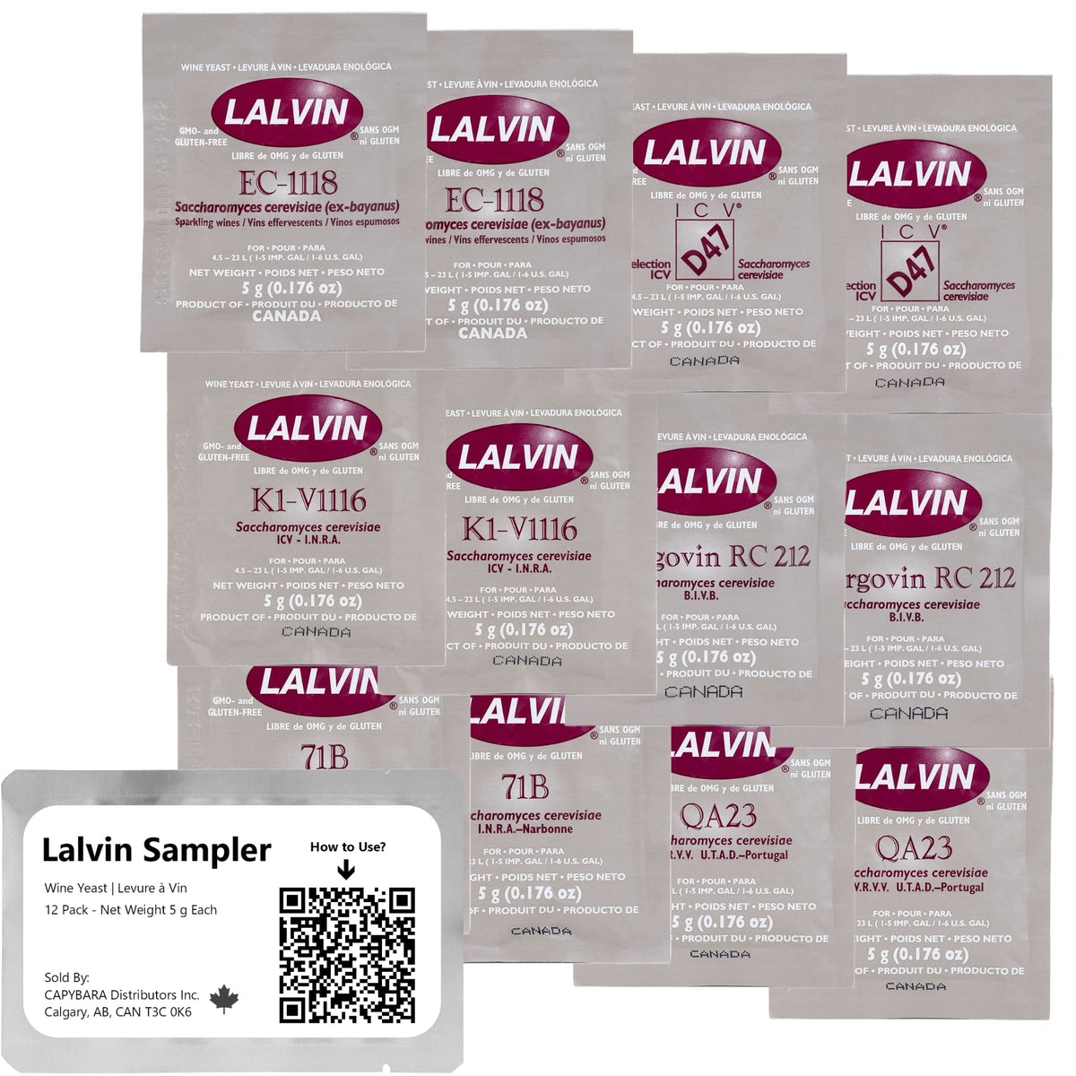 CAPYBARA Lalvin sampler sachets for flexible home wine making.