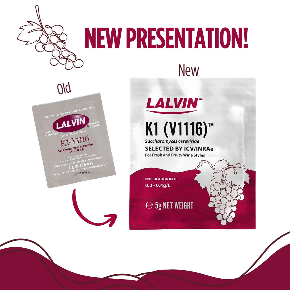 Packaging image of CAPYBARA Lalvin K1-V1116 sachets for wine yeast.