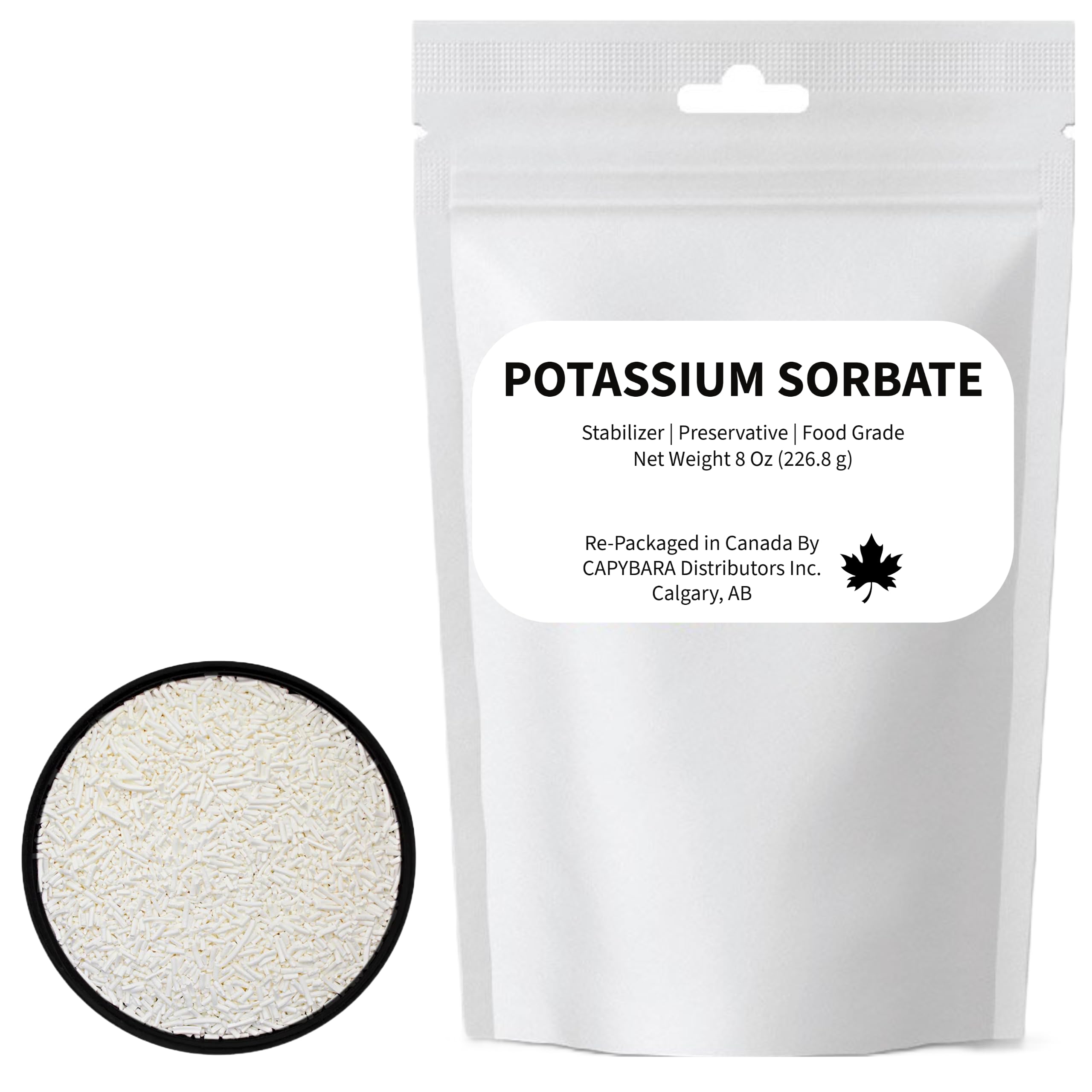 CAPYBARA potassium sorbate 8 oz bottle for stabilizing wine and extending shelf life.
