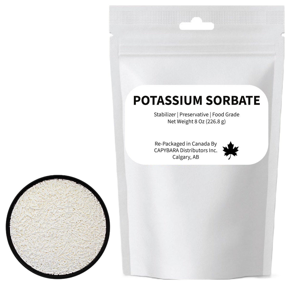 CAPYBARA potassium sorbate 8 oz bottle for stabilizing wine and extending shelf life.