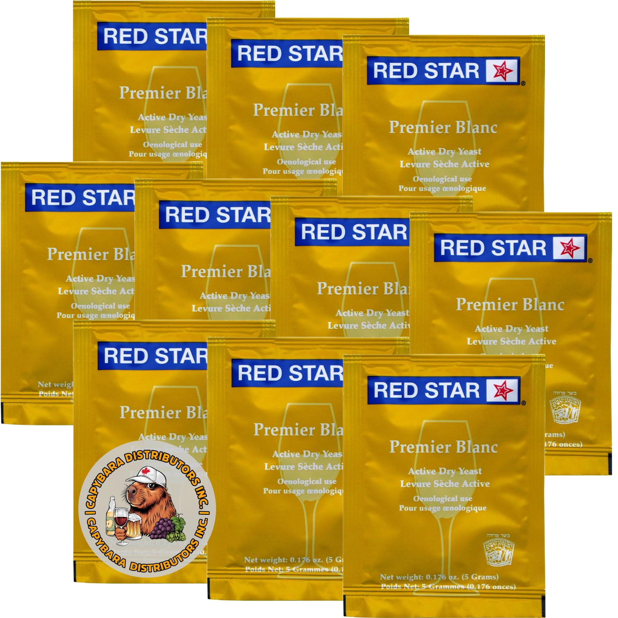 CAPYBARA Red Star Premier Blanc wine yeast pack for home fermentation and reliable flavor.