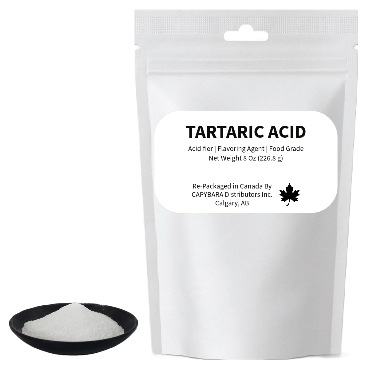Capybara tartaric acid 8oz bottle for winemaking and baking, enhances acidity.