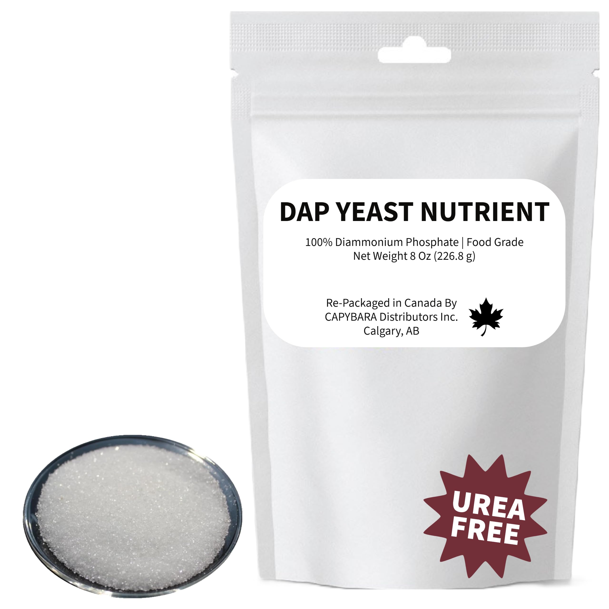 CAPYBARA Yeast Nutrient DAP 8oz package supports yeast growth for wine, beer, and bread fermentation