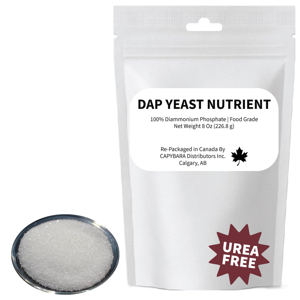 CAPYBARA Yeast Nutrient DAP 8oz package supports yeast growth for wine, beer, and bread fermentation