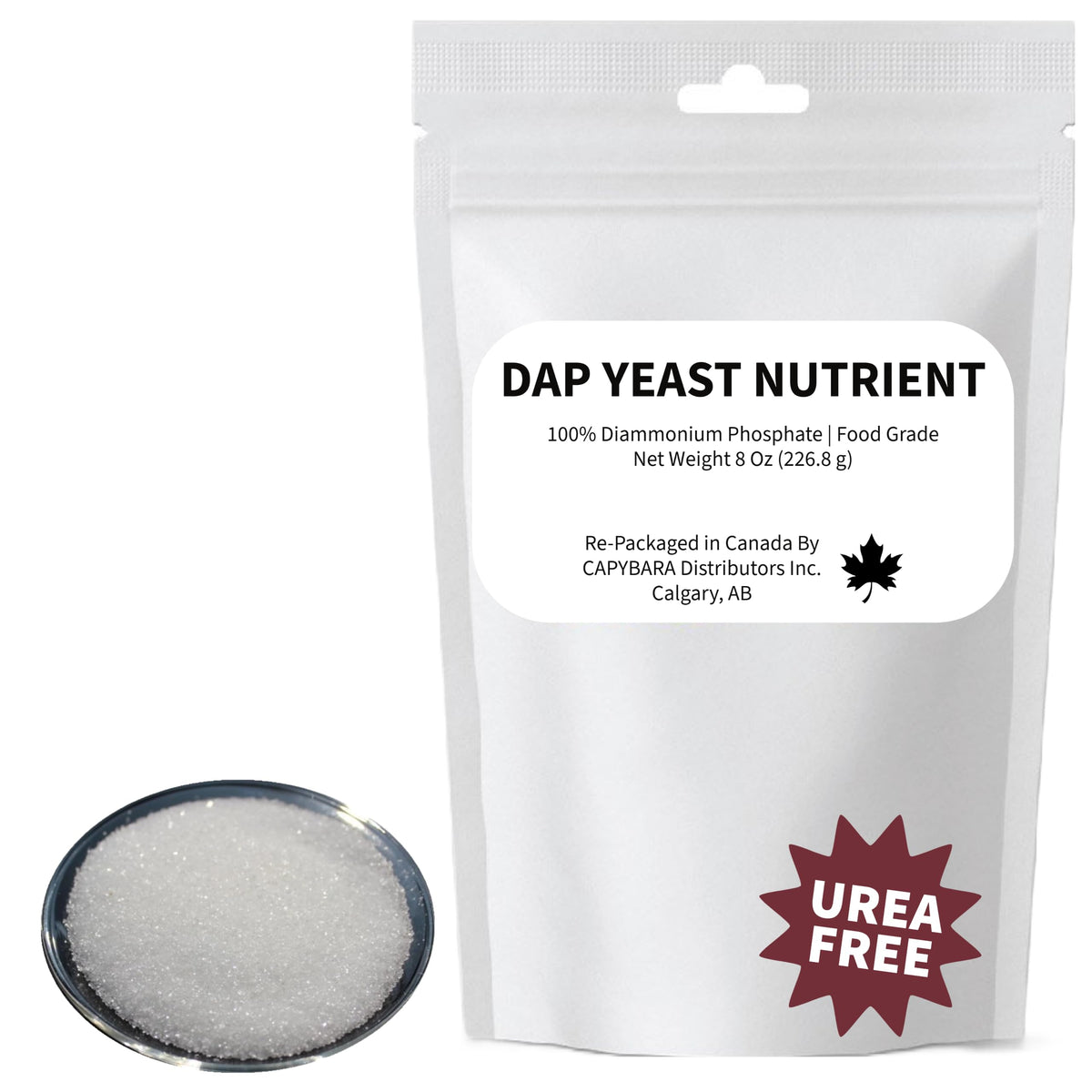 CAPYBARA Yeast Nutrient DAP 8oz package supports yeast growth for wine, beer, and bread fermentation