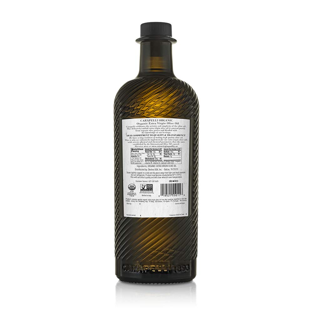 Carapelli dark glass bottle close-up preserves aroma and freshness