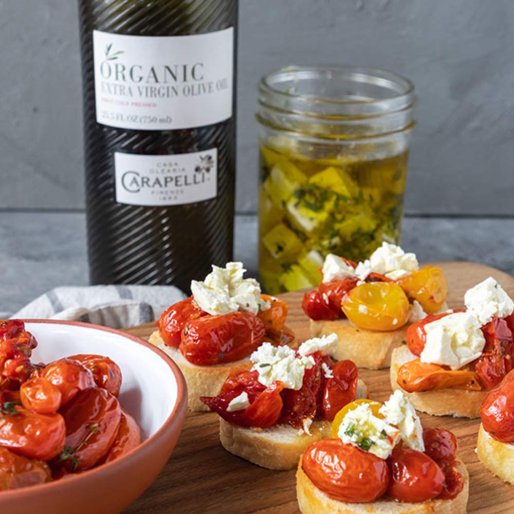 Carapelli olive oil with salmon suggesting light, flavorful meals