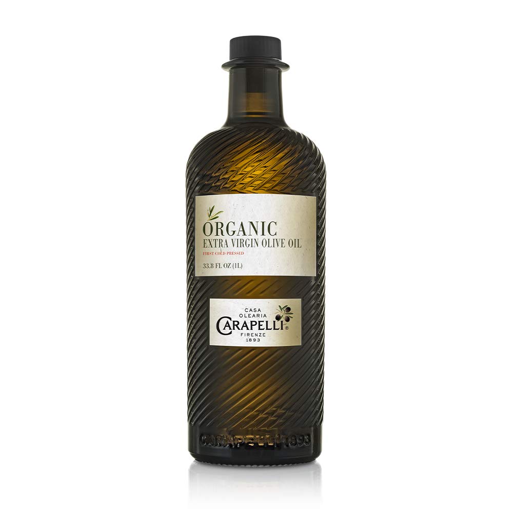 Carapelli Organic Olive Oil bottle highlights premium flavor for daily cooking