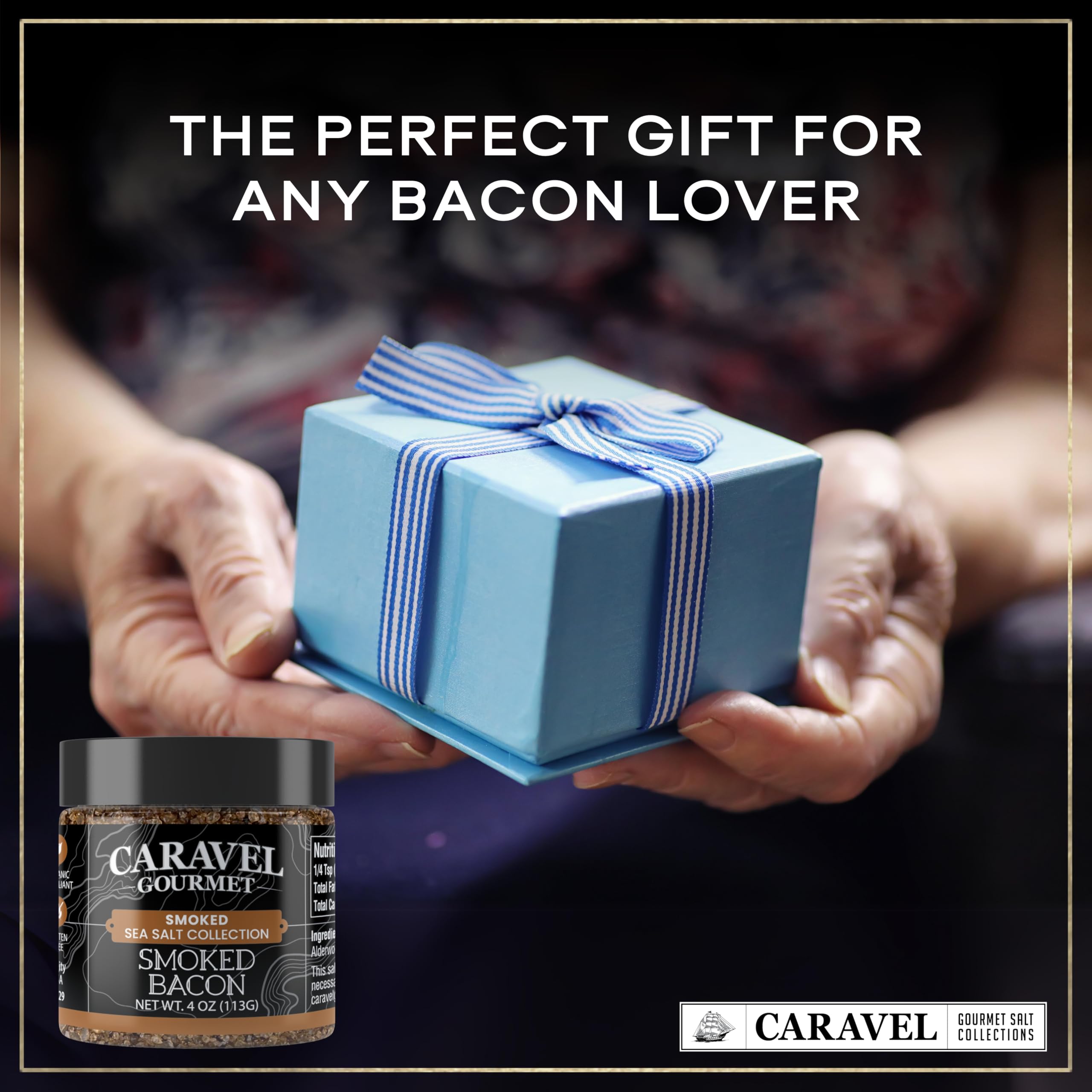 Caravel Gourmet bacon salt used as cocktail rim for drinks.