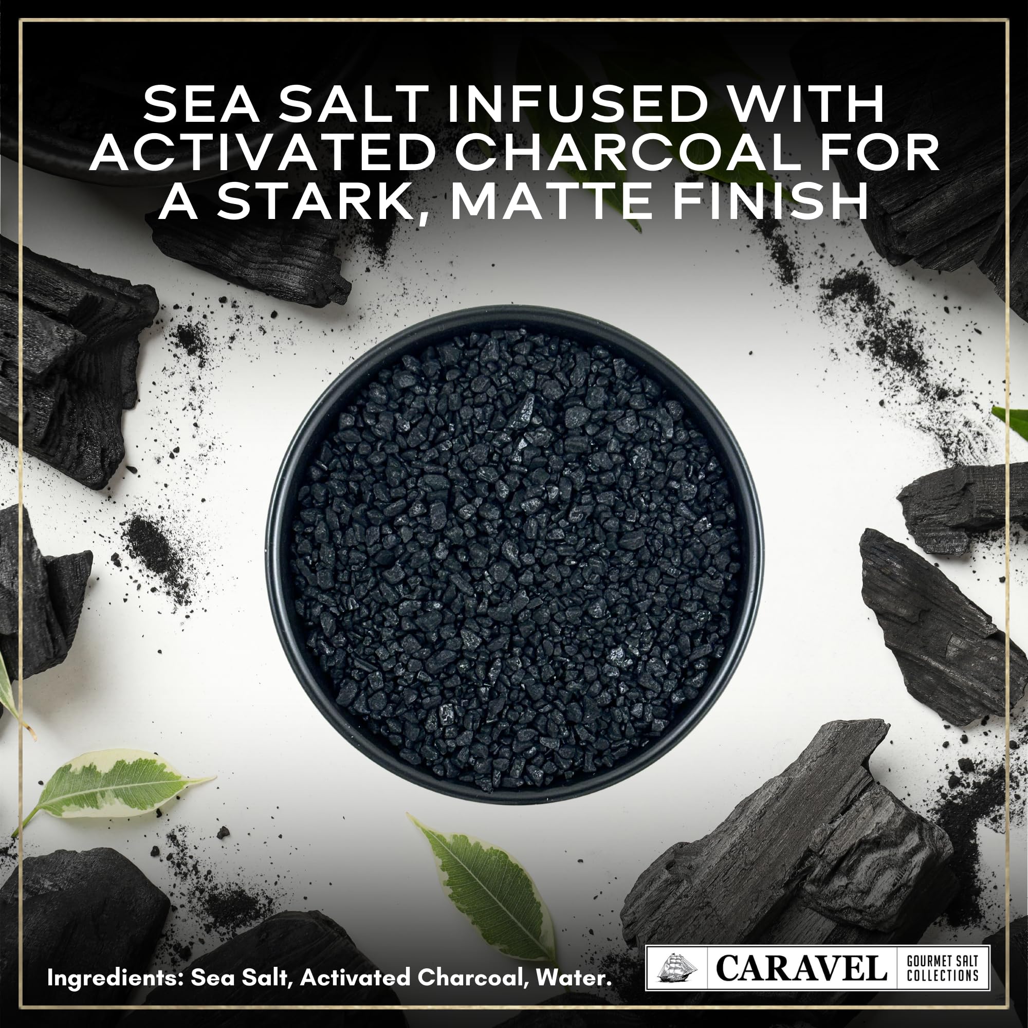Caravel Gourmet Black Lava Salt coarse grain for grilling.