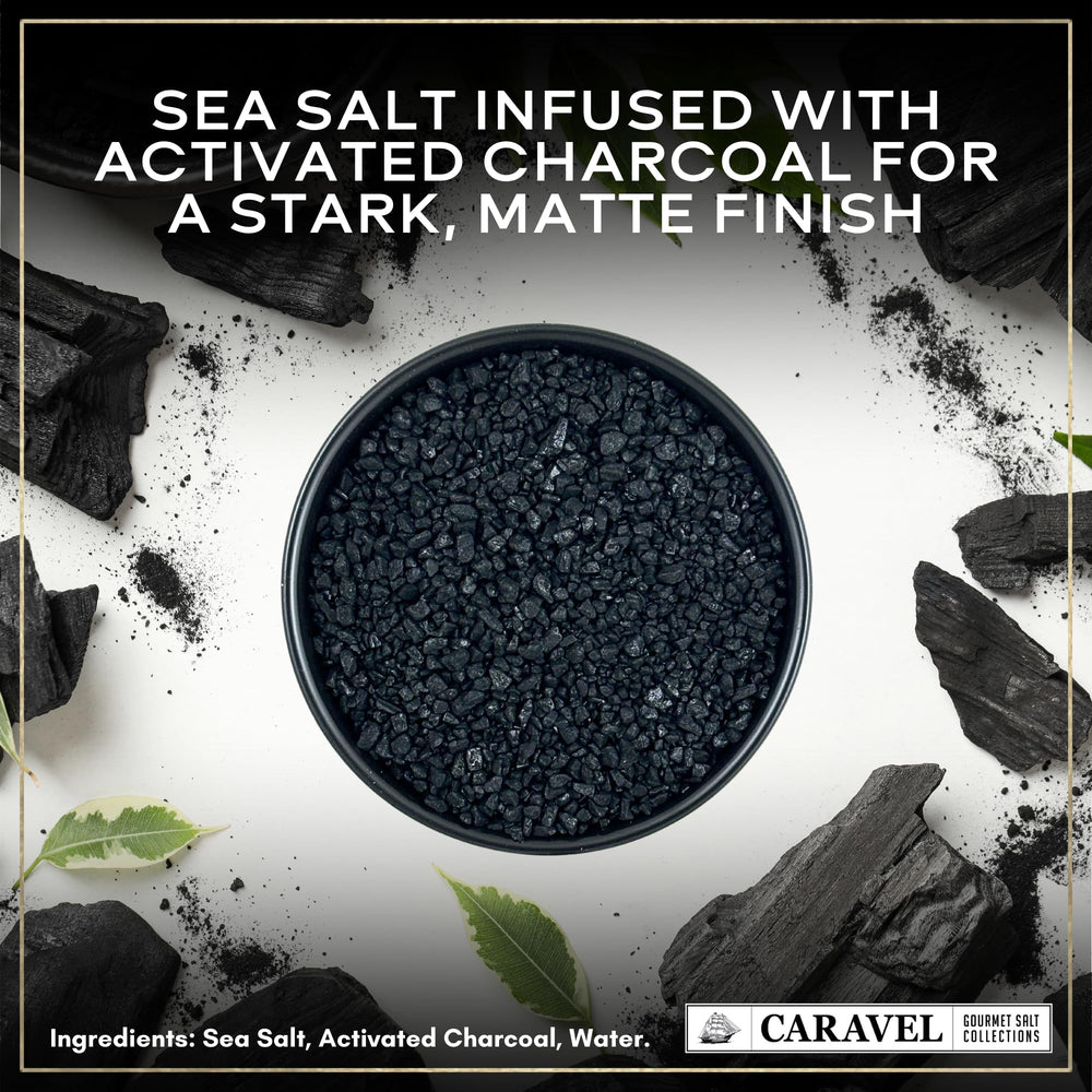 Caravel Gourmet Black Lava Salt coarse grain for grilling.