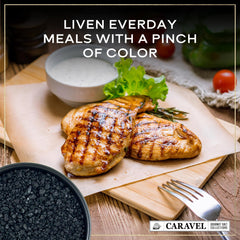 Caravel Gourmet Black Lava Sea Salt pour enhances cocktails.