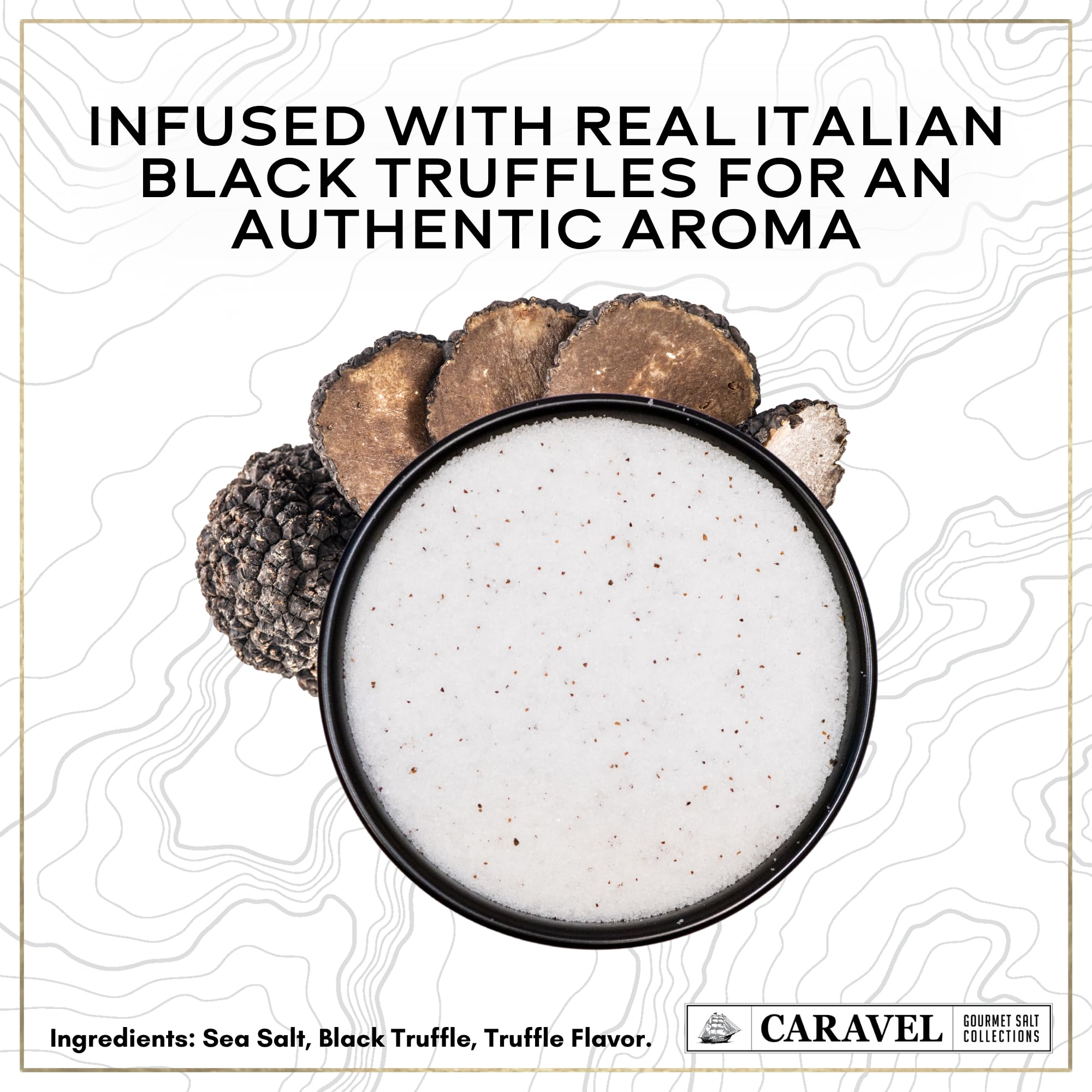 Caravel Gourmet black truffle salt sprinkled on steak for gourmet flavor