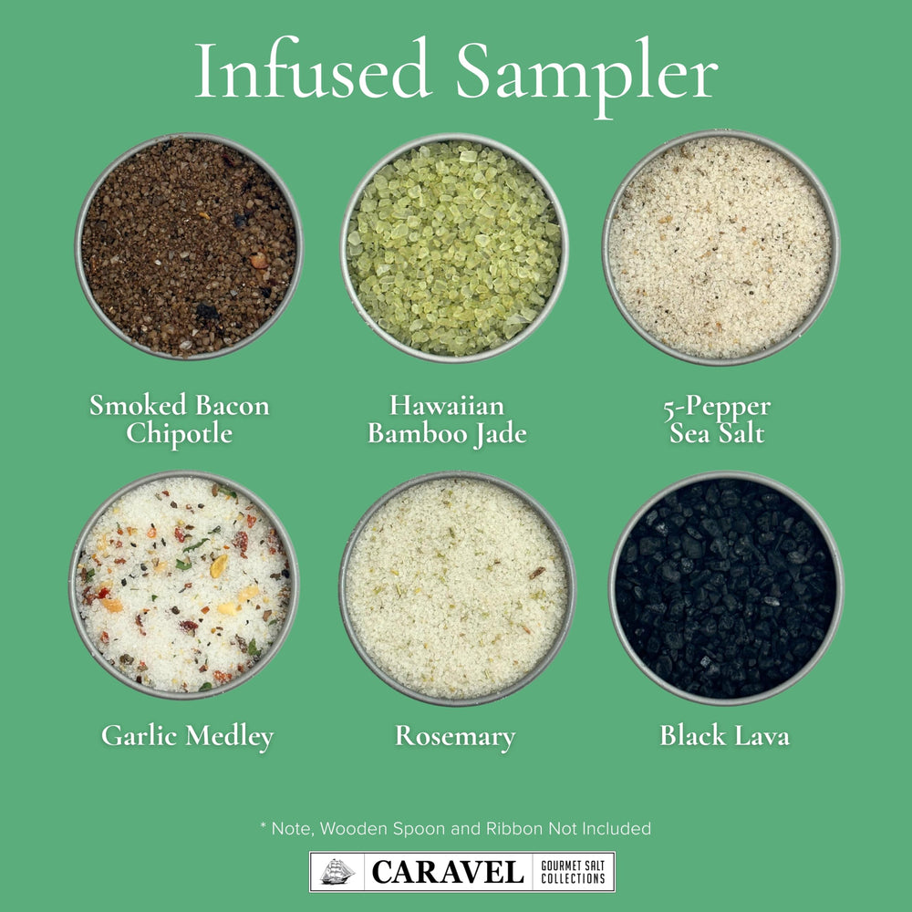 Caravel Gourmet garlic medley salt infuses savory depth for vegetables and roasts.